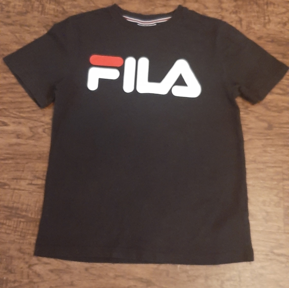Black Unisex kids size Medium Fila Logo Shirt.